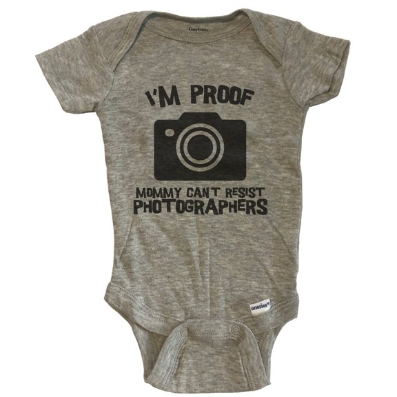 I'm Proof Mommy Can't Resist Photographers Funny Photography Baby Bodysuit - Grey