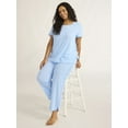 thumbnail image 2 of Joyspun Women's and Women’s Plus Lightweight Sleep Tee and Pants Set, 2-Piece, Sizes XS to 3X, 2 of 5