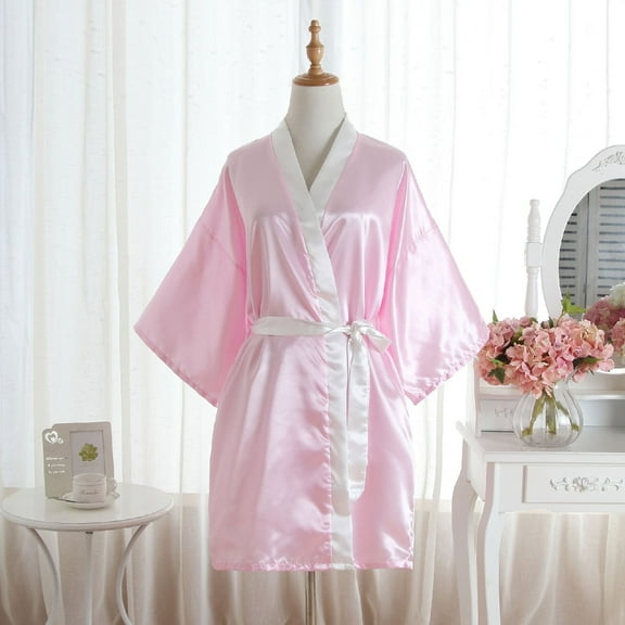 SwiftWear Women's Pure Satin Kimono Robes Bridesmaid Bride Party Wedding Robes Lightweight Luxury Silky Bathrobes Loungewear Sleepwear, Pink