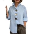 thumbnail image 2 of Omexry Plus Size Tops Women Turn Down Collar Long Sleeve Oversized Big Button Decor Casual Loose Solid Color Shirt Blue M, 2 of 5