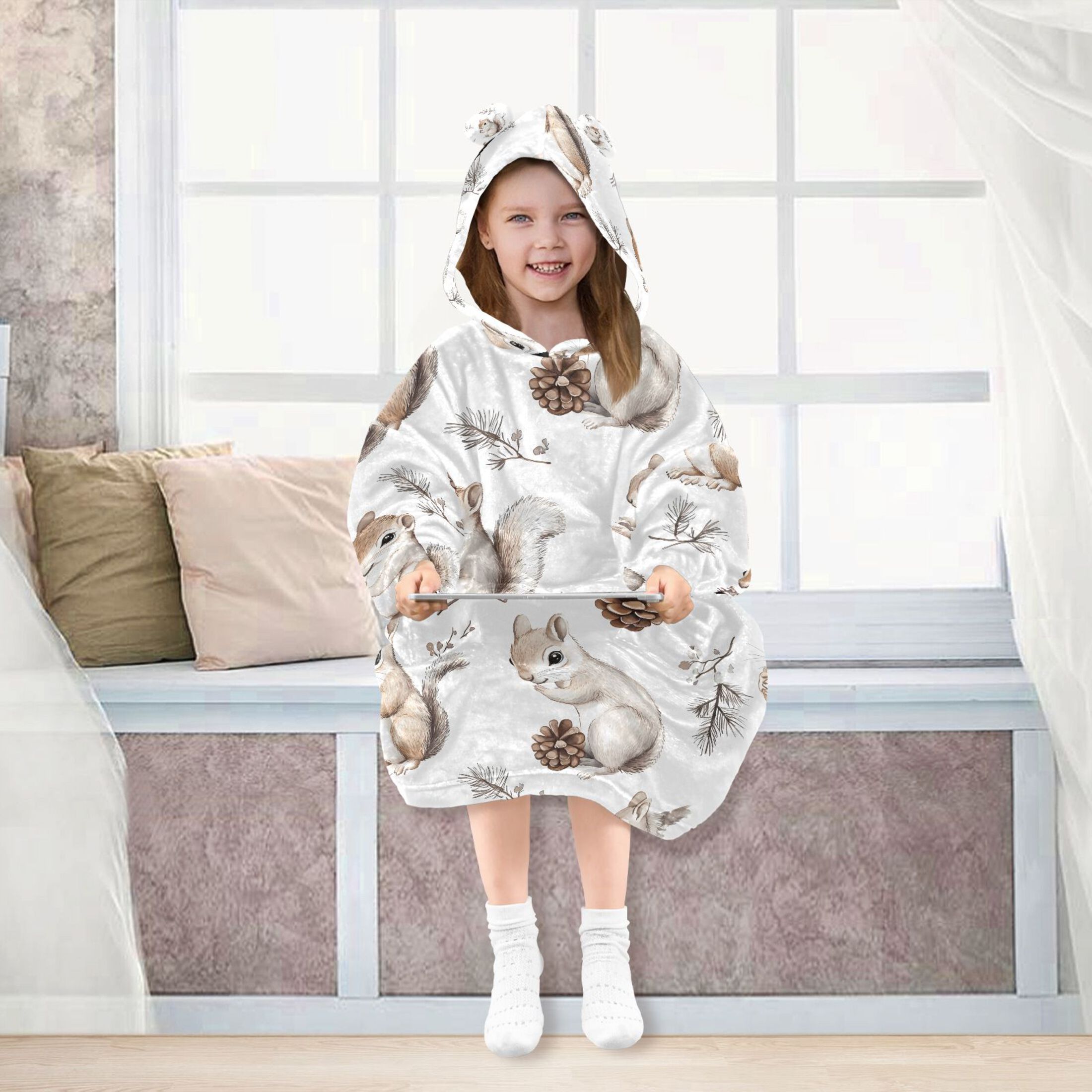 joogoo Blanket Hoodie for Squirrels Cute Oversize Sweatshirt 3-14 YR L