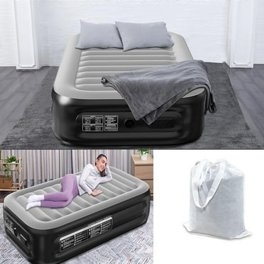 18-inch Dual Air Mattress With Built-in Pump,Portable Quick Inflation/Deflation Air Bed,Suitable For Indoor and Outdoor,Guests and Camping (Gray&Black)