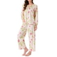 thumbnail image 4 of Conjunto de Pijamas para Mujeres de Manga Larga Floral con Pullover y Frente Atado, Pantalones Anchos Suaves de 2 Piezas, Rosa Floral, 4 of 5