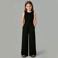 thumbnail image 2 of Tigivemen Girl Clothes Wide Leg Pants for Girls Drawstring Baggy Going Out Pant with Pockets Casual Sweatpants Black,6-7 Years, 2 of 3