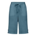 thumbnail image 3 of Only Moment Women's Knee Length Shorts Linen Summer Casual Wide Leg Loose High Waist Drawstring Dressy Shorts 2026 Beach Vacation Clothes Blue,M, 3 of 9