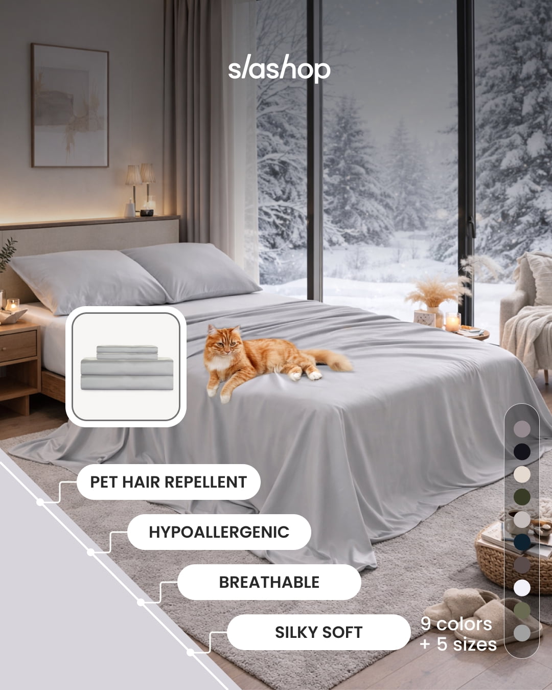 SLASHOP FURRFREE Bamboo Sheet Set, Pet Hair Resistant, Twin XL