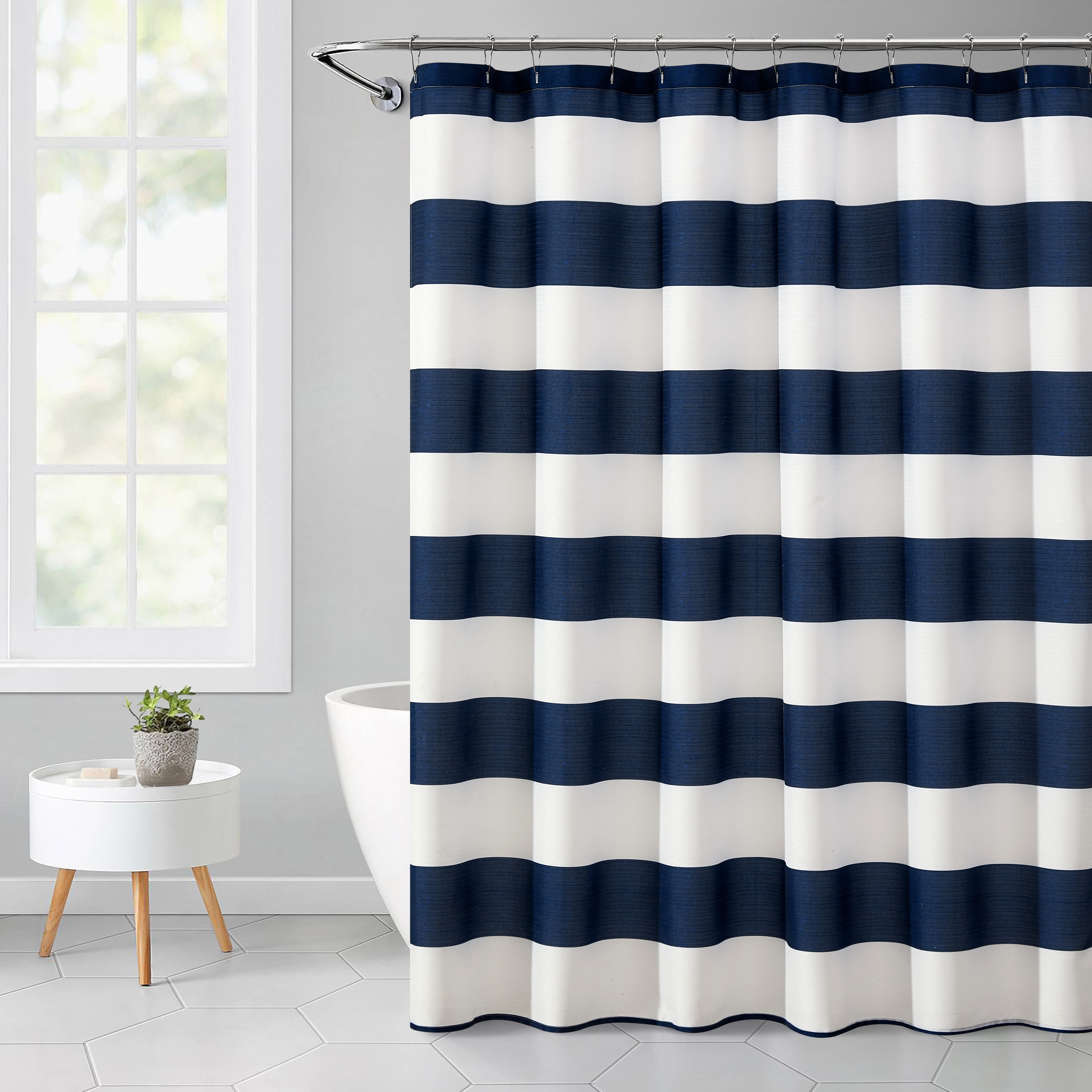 Room Essentials Blue White Grid Print Fabric Shower Curtain 72" X 72" 