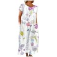 thumbnail image 1 of CHOK Robe en Lin Décontractée à Manches Courtes Col Rond pour Femmes Couleur Unie Coton Lin Robe d'Été 2024 avec Poches Gris TG, 1 of 5