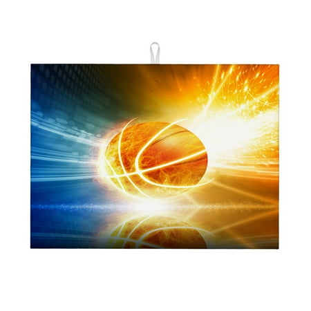 

Dish Drying Mat Burning Basketball Microfiber Absorbent Drying Mats Reversible Kitchen Countertop Protector Dishes Drainer Rack Pad 18x24 Inch
