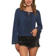 thumbnail image 1 of INSPIRAR CHIC Blusas de Mujer con Mangas de Campana de Encaje Bohemio con Cintura Fruncida en Color Azul Marino XL, 1 of 6