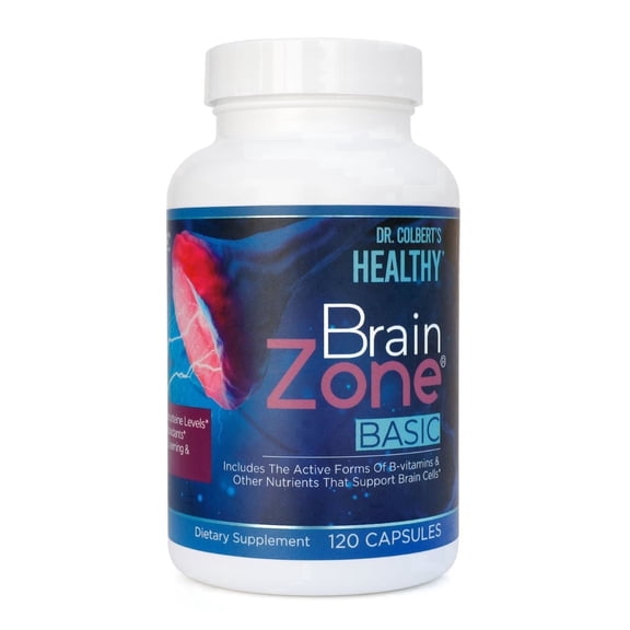 Dr. Colbert, MD Brain Zone Basic | by Divine Health | MTHF | Trimethyglycine | Curcumin | B2, B6, B12 | Recommended in Healthy Brain Zone Book | 120 Capsules