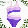 thumbnail image 5 of hengsof Girl's One Piece Swimsuits Colorblock Asymmetrical Neck Cut Out Kids Swimwear Essential for Children at the Beach, 5 of 5