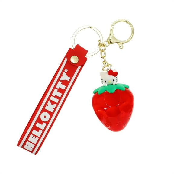 Hello Kitty Liquid-Filled Strawberry 2.5" Keychain With Wristlet Strap
