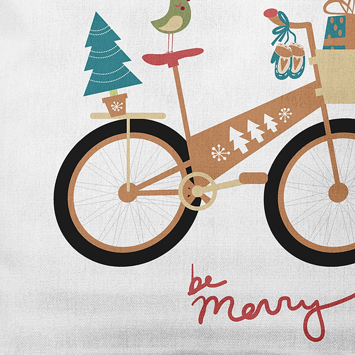 Simply Daisy Brown Colored Merry Bird Bike Christmas Soft Spun Polyester Decorative Throw Pillow, 14" x 20"