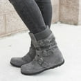 thumbnail image 4 of Rewenti Women Suede Round Toe Zipper Flat Pure Color Buckle Strap Keep Warm Snow Boots Gray 6(36), 4 of 6