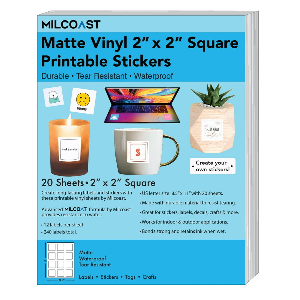 milcoast matte waterproof printable vinyl 2 x 2 square sticker paper