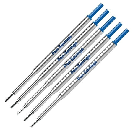 5 Pen Savings Ballpoint Pen Refills Compatible with Papermate Lubriglide Aspire PhD Pens Medium Point Bulk Packed (Blue)