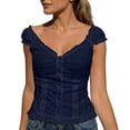 thumbnail image 2 of Cnbwig Women's Summer Tops Elegant Ruffle Collar Slim Fit T Shirt V Neck Cap Sleeve Button Down Shirts for Casual Wear, 2 of 5