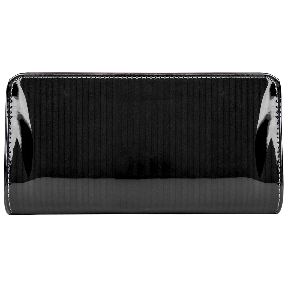 Women's Black Striped Patent Leather Wallet with Card Holder Organizers and Convertible Golden Chain Wristlet