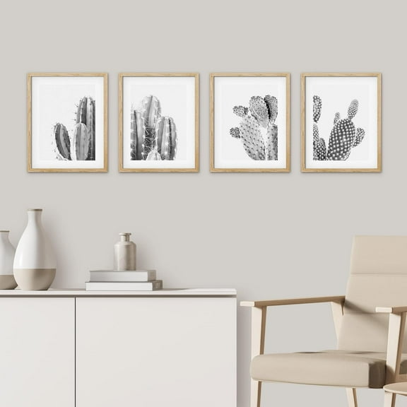 PixonSign Poster Set Black & White Saguaro Southwest Desert Tropical Cactus Prints Floral Botanical Photography Art Scenic Nature Wilderness Wall Decorative for Bedroom, Office - 8"x10" Natural