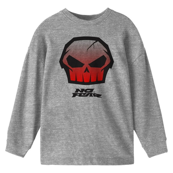 No Fear Cracked Skull Crew Neck Long Sleeve Youth Athletic Heather Tee-Medium
