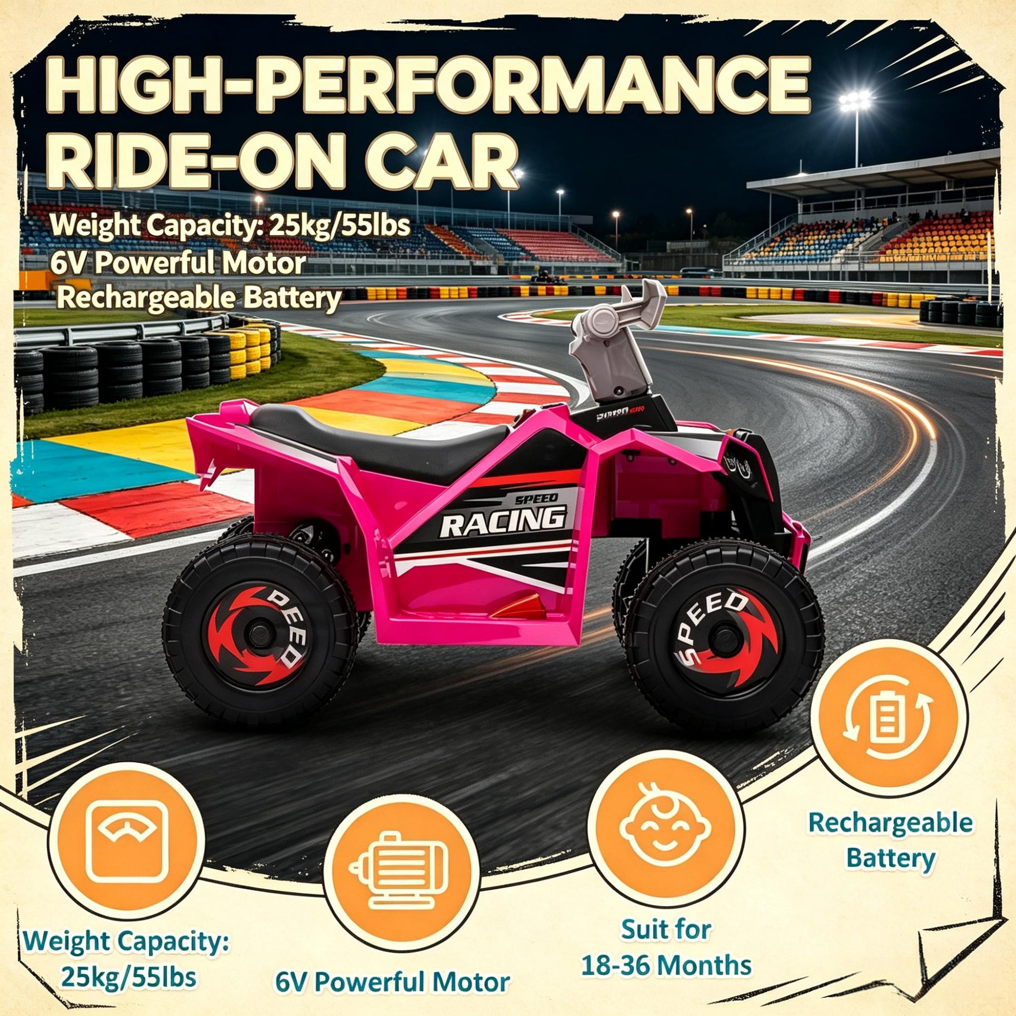 6V Kids Electric Toy Car, Forward & Reverse Function, Wear-Resistant Wheels, Ride-On for 18-36 Months, Pink