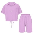 thumbnail image 4 of Atogsazn Women's 2PC Linen Set Casual Button Down Short Sleeve Shirt Drawstring Shorts Outfit Clothes 01-Pink XXL, 4 of 7