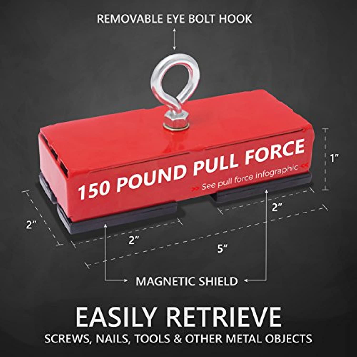 Master Magnetics Retrieving Magnet Heavy Duty - 150 lb Pull - 1 Pc, 5 in L x 2 in W Red