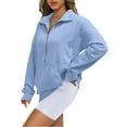 thumbnail image 6 of Hoodies for Women Women's Long Sleeve Casual Lapel Pullover Half Zip Sweatshirts Thumb Hole Cropped Sweatshirts With Pocket Sweatshirts for Women Blue L, 6 of 6