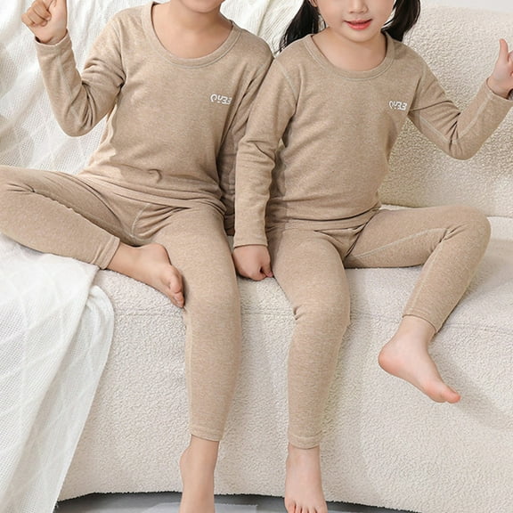 NAISIBABY Boys Girls Thermal Underwear Sets, Comfy Long Sleeved Pyjamas 2 Piece Brown 3T