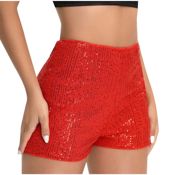 Sequin Shorts for Women, Womens Clubwear Shorts Slim Fit High Waisted Solid Color with Pockets Party Shorts Summer