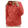 thumbnail image 1 of MKLEKYY Veste Marron pour Femmes Veste Unie Col à Fermeture à Glissière Confortable, 1 of 3