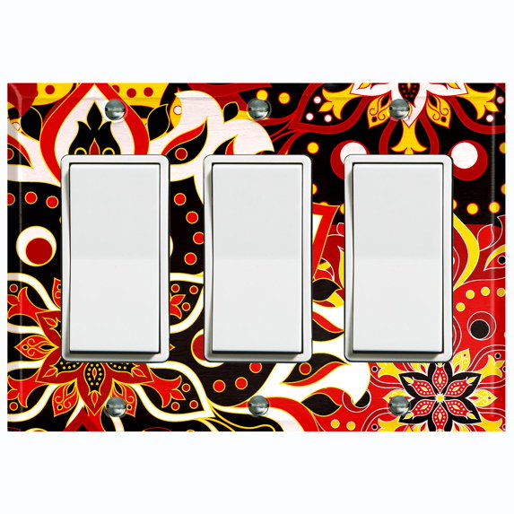 Metal Light Switch Plate Cover Colorful Black Red Mandala Flower Tile Pattern MDL024