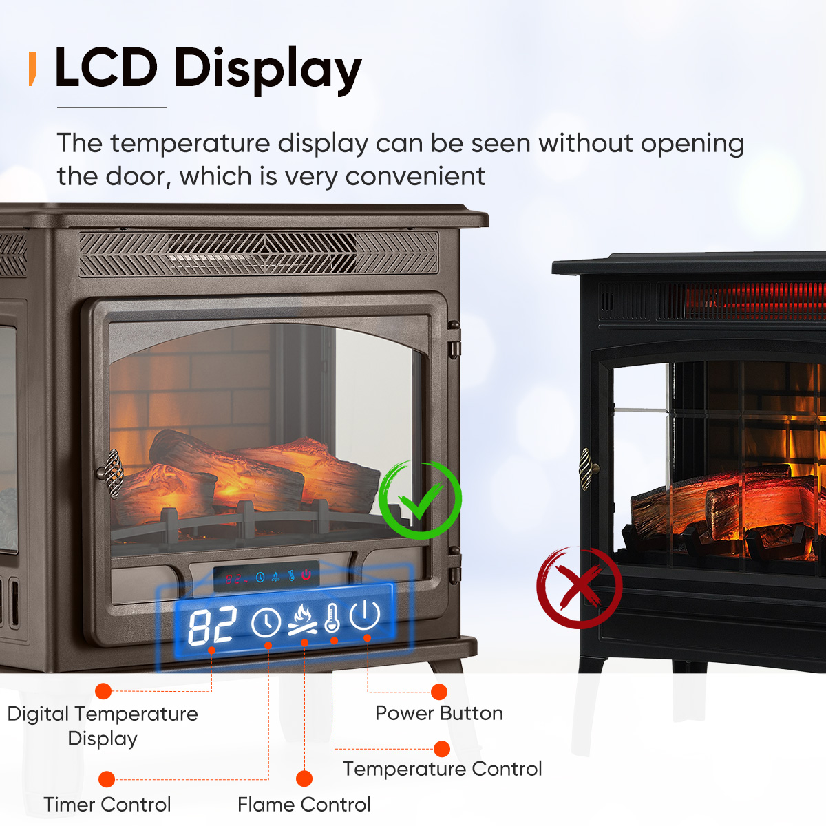 HEAO 3D Infrared Electric Fireplace Stove with Visible Control Panel and  Remote, Freestanding Portable Fireplace Heater, ETL Certified, Overheating  Safety Protection, for Home Office RV, 1500W (Black) - Walmart.com