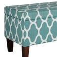 thumbnail image 2 of Benjara Quatrefoil Print Fabric Upholstered Wooden Bench With Hinged Storage, Large, Teal Blue and Cream, 2 of 4