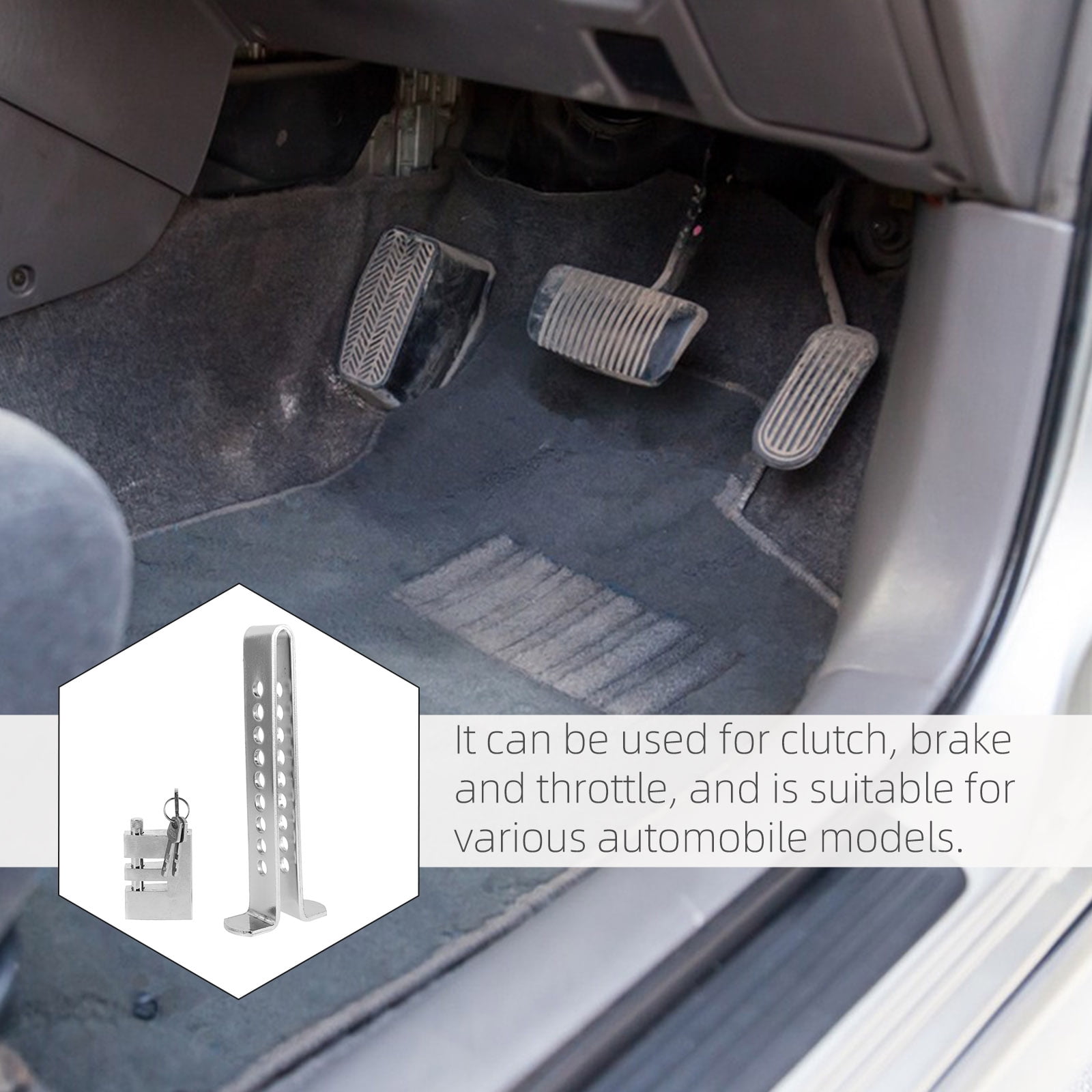 Worgeous Stainless Steel Lock Adjustable U-Shaped Retractable Anti-Theft Clutch Brake Lock, Car Security Device for Steering Wheel and Pedals