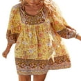 thumbnail image 2 of Robe de Plage Courte d'Été pour Femmes à Manches Longues V Cou Boho Robe Florale Vintage, 2 of 9