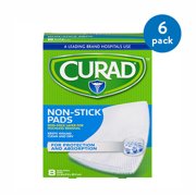 (6 pack) (6 Pack) Curad Sterile Non-Stick Pads 8" x 3" 8ct