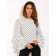 thumbnail image 2 of Women'S Polka Dot Bell Sleeve Top Plus Size Folded Sleeve Chiffon Shirt Tops White 4XL, 2 of 5