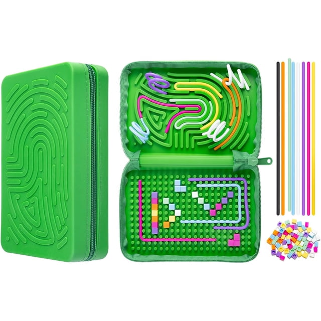 Sensory Activity Board Silicone Fidget Toys with storage function for Stress Relief Calming Focus ADHD and Autism 10 Colors Sensory Toy Game Controller for Kids 3 4 5 + & Adults with 36 Strings