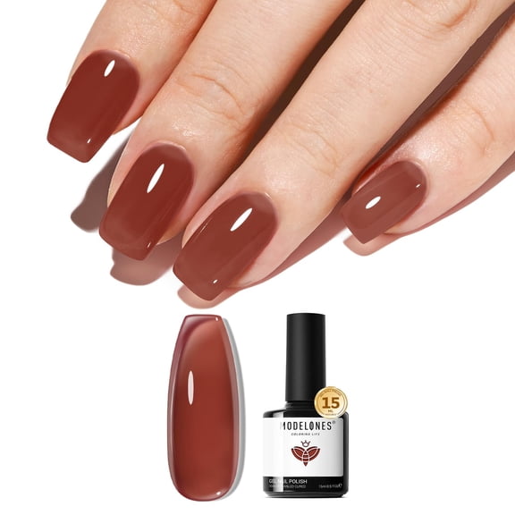 modelones Brown Gel Nail Polish 15ML, Hema Free Jelly Sheer Brown Pastel Soak-Off UV Gel Polish - 28 Days Long-Lasting Nail Art DIY Manicure Kit Home Salon Women Gifts