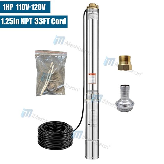iMeshbean 1HP 3" OD Deep Submersible Well Pump 110V Water Pump 247ft HMAX, 13GPM, 33ft Cord
