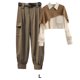 thumbnail image 4 of Guardurnaity Camisa de piezas para mujer, pantalones, conjunto de patrón de empalme, camisa chal, Retro, informal, ligero, portátil, ropa para conjuntos de ropa Albaricoque Caqui 2 Guardurnaity AP013495-02, 4 of 6