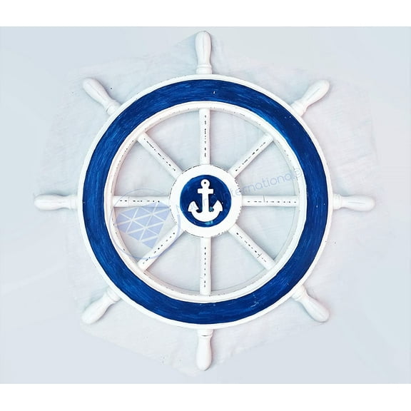 Nagina International 24" Nautical Rustic Blue White Decorative Vintage Ship Wheel | Painted Pirate Wall Decor | Sea Gift