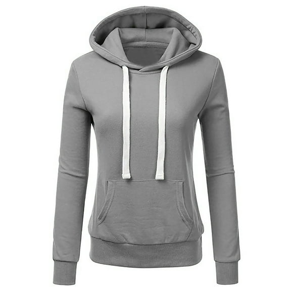 IROINNID Women's Long Sleeve Hoodie Mid-Length Solid Color Stylish Ladies Pocket Sweatshirt Tops Shirt, Gray