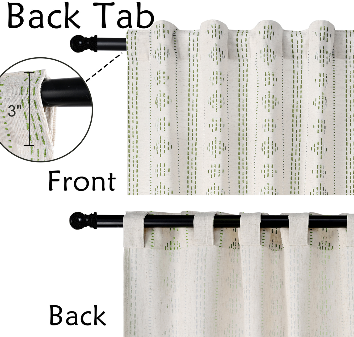 Alishomtll Boho Farmhouse Curtains Linen Light Filtering Sage Green Geometric Striped Window Drapes ,52"x63", 2 Panels