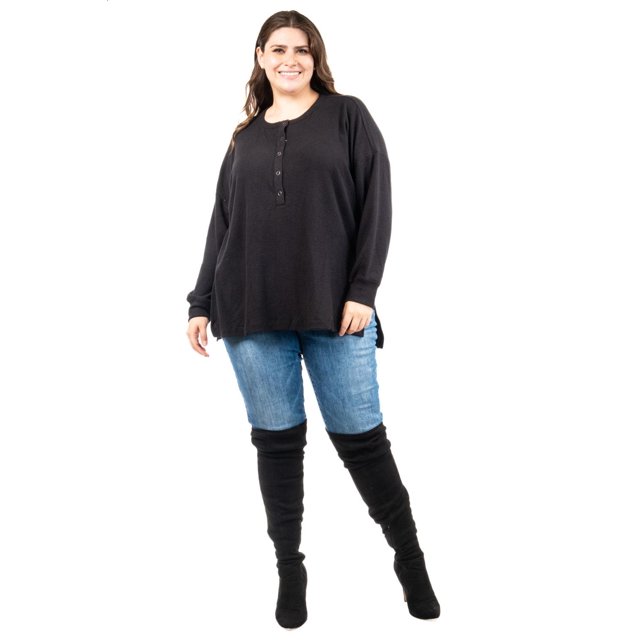 Sueter acanalado con boton Roman Fashion /Tallas Extras, 50231 (Negro) negro 42