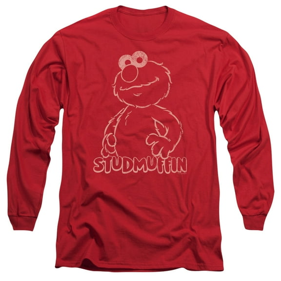 Sesame Street Studmuffin Long Sleeve Adult 18/1 T-Shirt Red