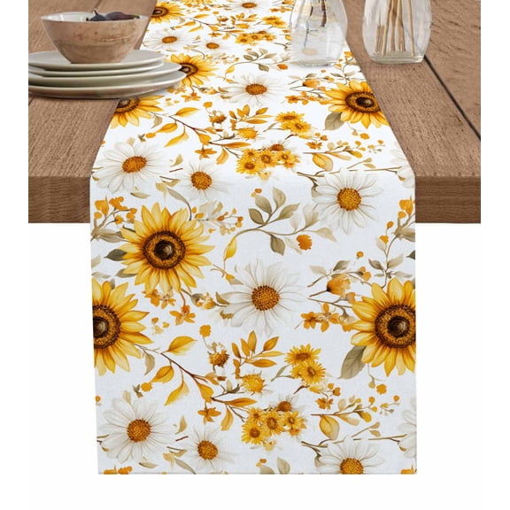 Ldtrchee Yellow Sunflower Table Runner 60 Inches, Spring Summer Floral Botanical Vintage Bed Runner Dresser Scarves Tabletop for Indoor Outdoor Parties/Ceremony/Banquet, 13" x 60"