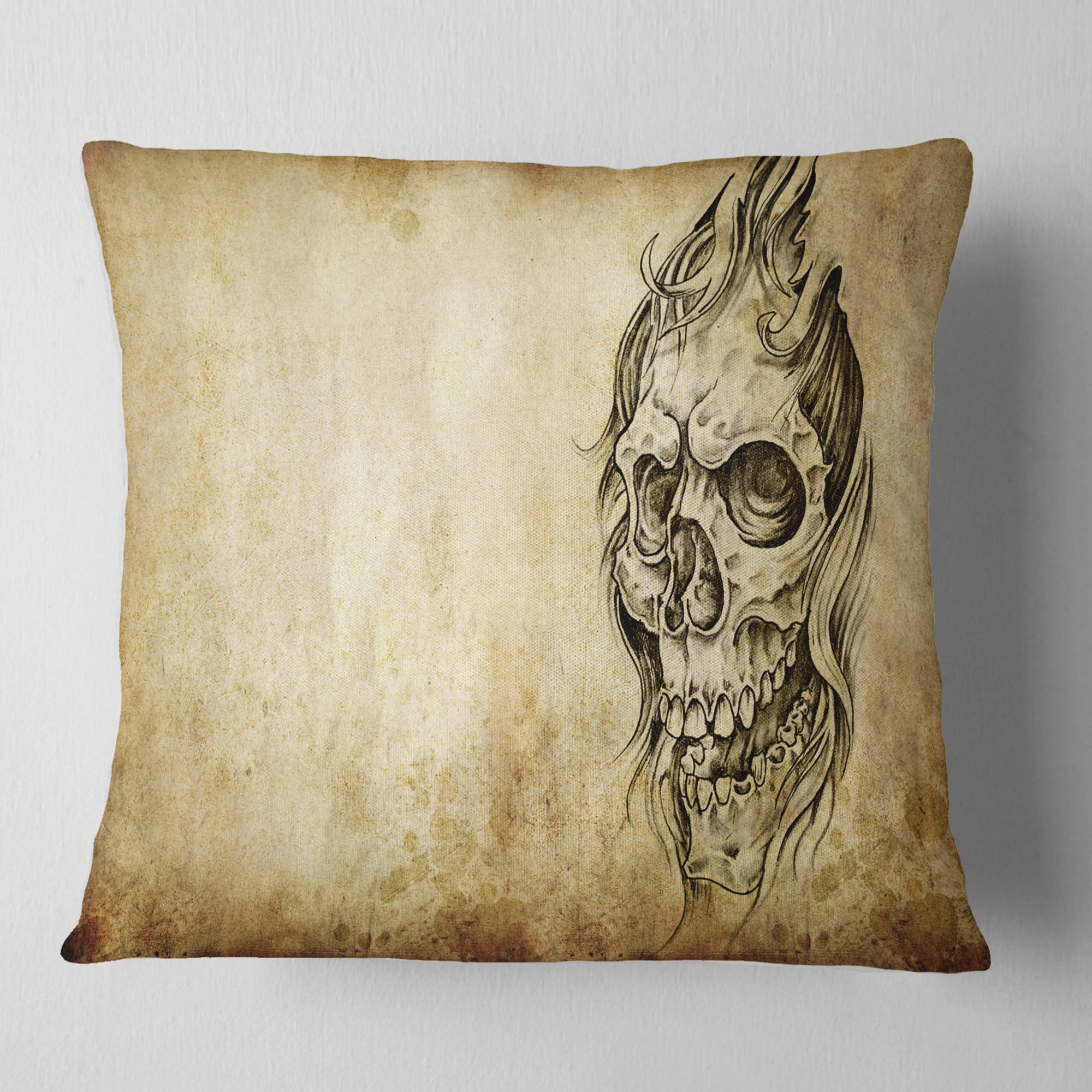Designart Death Tattoo Art - Abstract Portrait Throw Pillow - 18x18